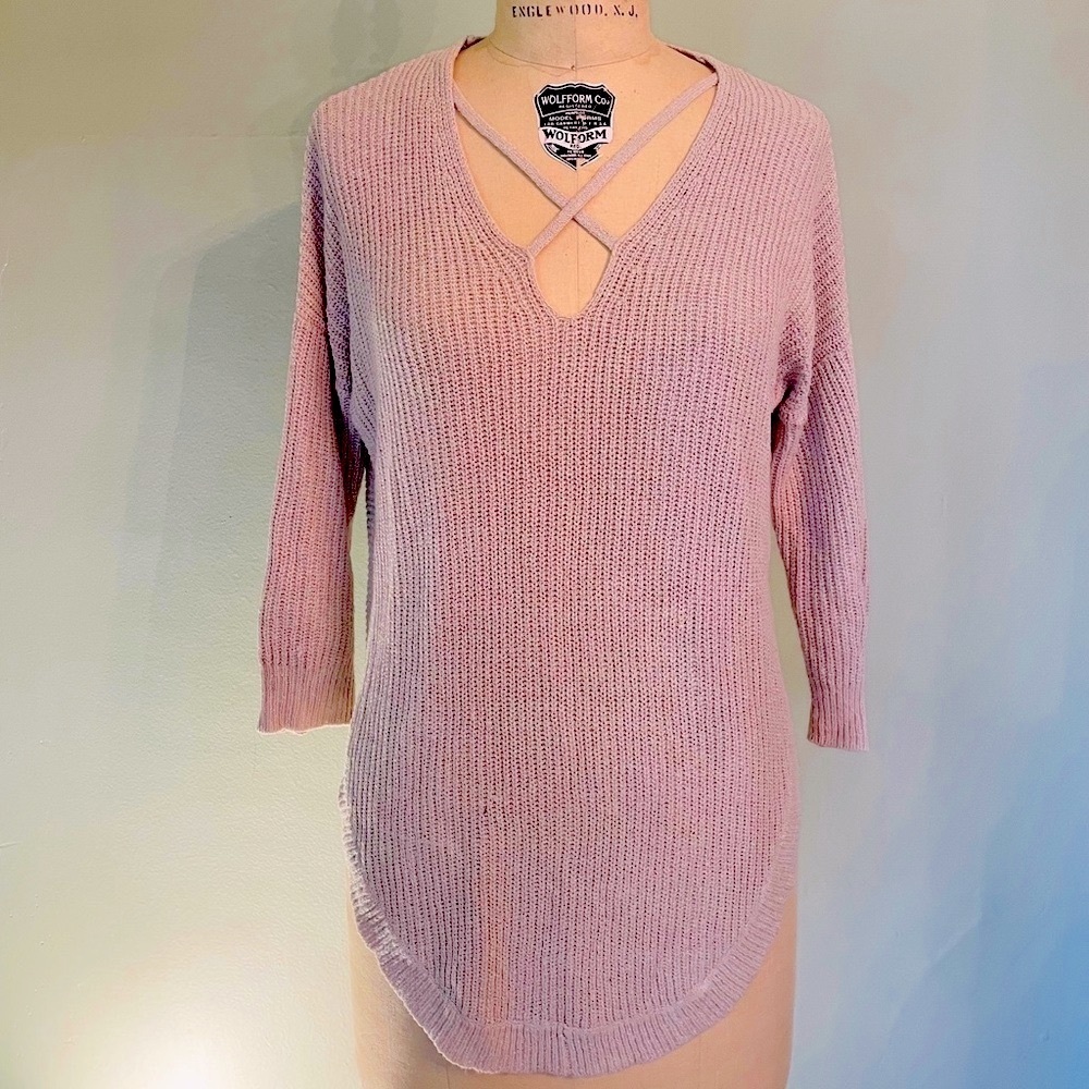 Dusty rose sweater XS, cross tie, Express